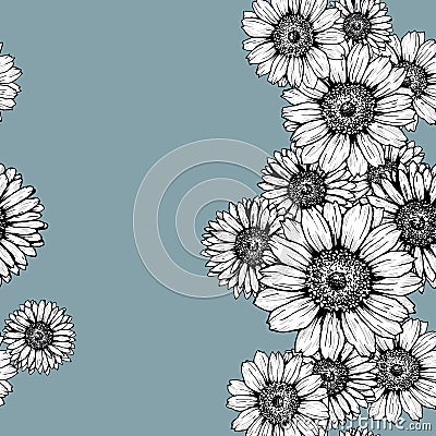 simple silhouettes of daisies black and white on a dark background Vector Illustration