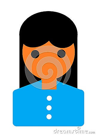 A simple simplified drawing of a brunette wearing turquoise blue clothing white backdrop Cartoon Illustration