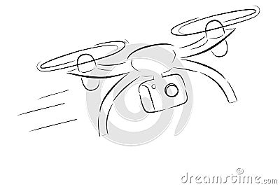Simple Sketch : Fly and fast Moving Drone, at white Background Vector Illustration