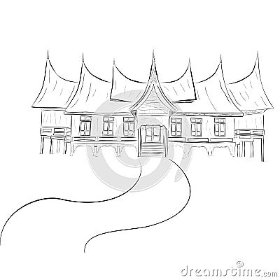 Simple Sketch of West Sumatera Traditional Building Vector Illustration