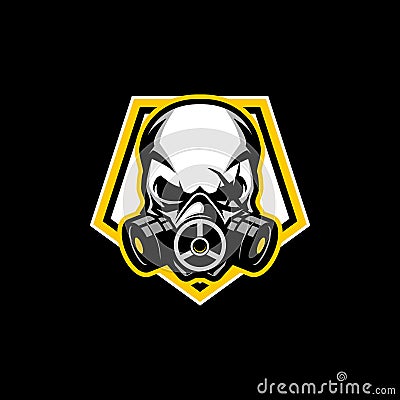 Simple skull gas mask with Pentagon shape vector badge logo template Vector Illustration