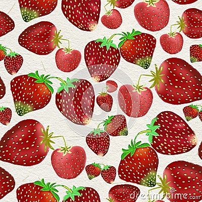 Simple small hand drawn strawberries seamless pattern on white Cartoon Illustration