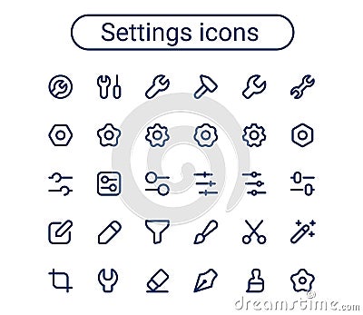 Simple small settings line icons set. Preferences rounded mini vector icons. Pixel perfect. Vector Illustration