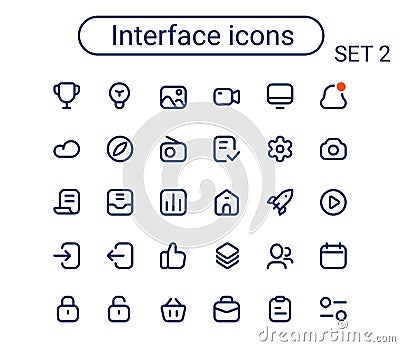 Simple small solid icons set. Rounded mini vector icons. Pixel perfect. Set 2 Vector Illustration