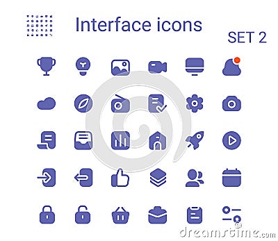 Simple small ui solid icons set. Rounded mini vector icons. Pixel perfect. Vector Illustration