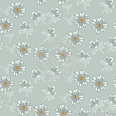 Simple soft blue daisy florals tender pastel colors seamless vector pattern for wallpaper print. Vector Illustration