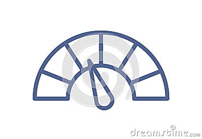 Simple speedometer icon in line art style. Meter or gauge with panel and arrow. Dial indicator for measuring power Vector Illustration