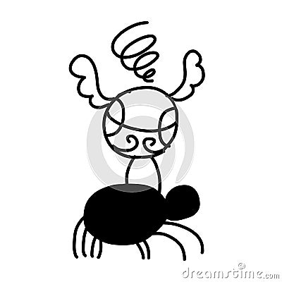 Simple spider with a snitch ball in cartoon doodle style Vector Illustration