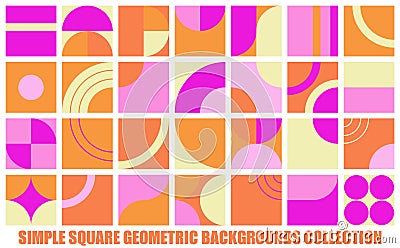 Simple square geometric backgrounds bundle. Modern Bauhaus pattern with circles, lines and squares. Different graphic Vector Illustration