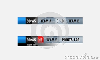 Simple square Sport competition scoreboard modern vector design for lower third television broadcast graphic template Vector Illustration