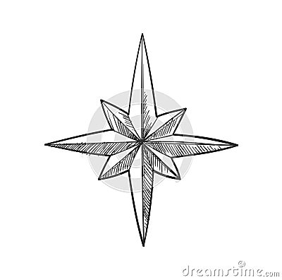 Simple star line icon, engraving stylization, vintage boho design. Element for christmas, tattoo. Hand drawing, vector Vector Illustration