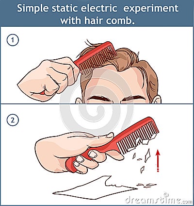 Simple static electric experiment with hair comb Vector Illustration