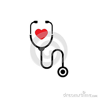 Simple stethoscope icon with heart shape. Health and medicine symbol, Isolated vector illustration. Vector Illustration