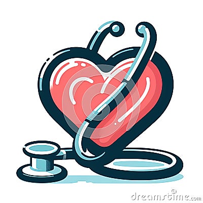 Simple stethoscope icon with heart shape Cartoon Illustration