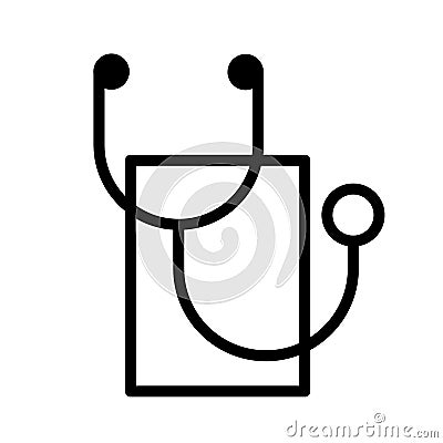 Simple stethoscope, minimal black and white outline icon. Flat vector illustration. Isolated on white. Vector Illustration