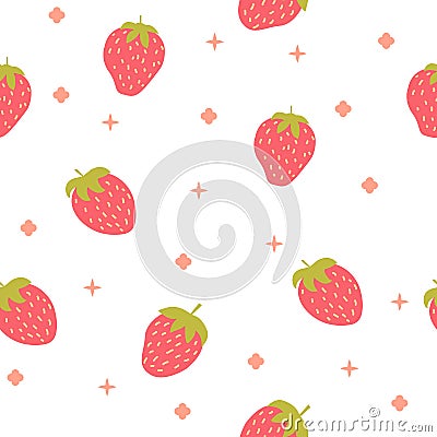 Simple strawberries seamless pattern vector background. Childish decorative design for backdrops, wrapping paper, fabric Vector Illustration