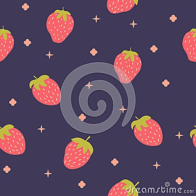 Simple strawberries seamless pattern vector background. Childish decorative design for backdrops, wrapping paper, fabric Vector Illustration