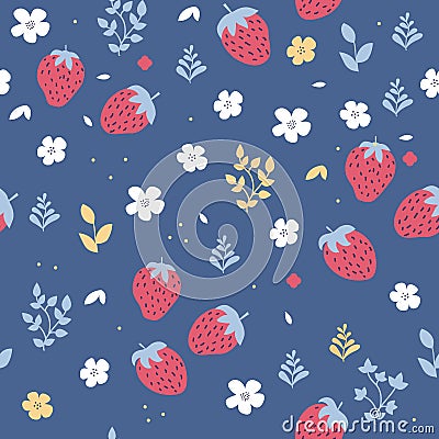 Simple strawberries seamless pattern vector background. Childish decorative design for backdrops, wrapping paper, fabric Stock Photo