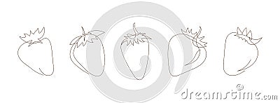 Simple strawberries sketch, black line, doodle style. Set of strawberry line art icons, outline style, berry silhouette Vector Illustration