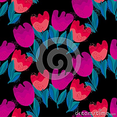 Simple stylish tulip flower seamless, pattern. v Vector Illustration