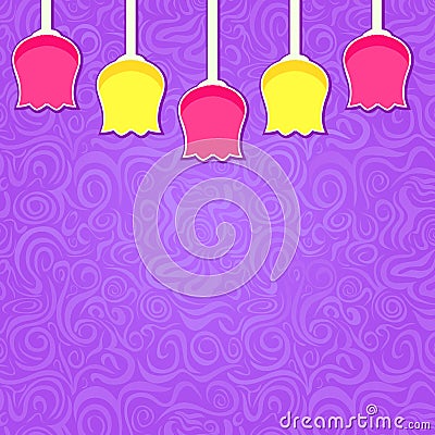 Simple Stylized Colorful Tulipa on Purple Swirl Background Vector Illustration