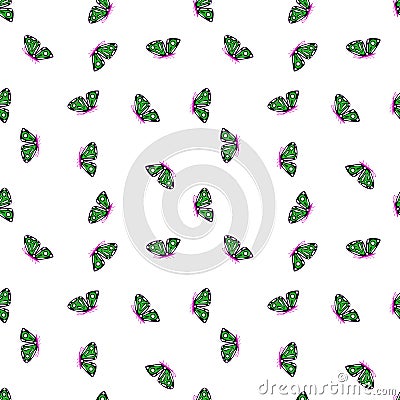Simple stylized moth seamless pattern. Butterflies wallpaper. Flying insect print Cartoon Illustration