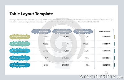 Simple stylized table layout with the total sum column and place for your content Vector Illustration