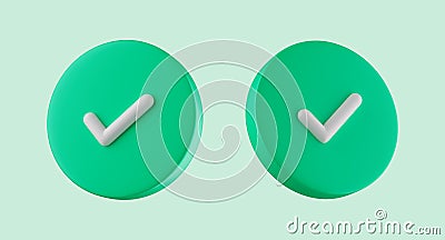 Simple success icon with check symbol on both sides 3d render illustration. Cartoon Illustration