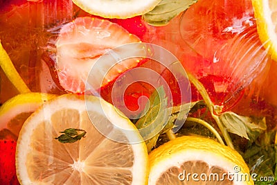 Simple summer saturation lemon strawberry cocktail with lime, le Stock Photo