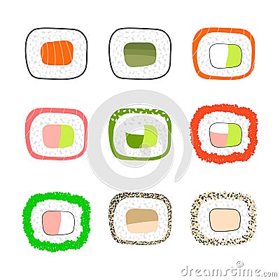 Simple sushi icons set. Vector illustration. Cartoon Illustration