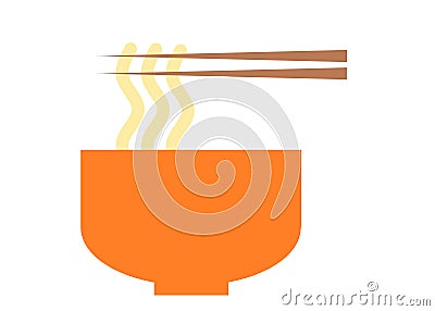 A simple symbol outline shape of a bowl of noodles picked up by a pair of chopsticks white backdrop Cartoon Illustration