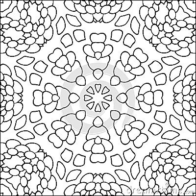Simple symmetric coloring page for kids and adults. Relax black and white ornament, mandala. Stock Photo