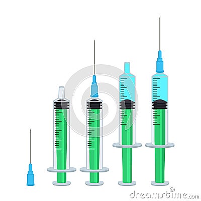 Simple syringe filled with liquid. Vector Illustration