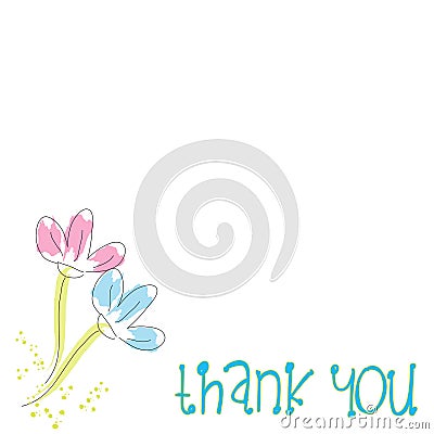 Simple Thank you card flowers white background Vector Illustration