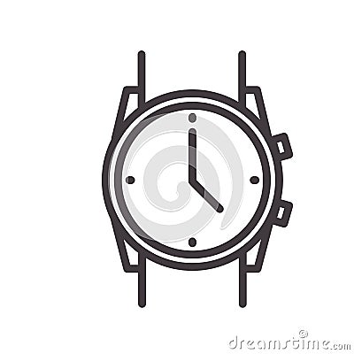 Simple thin line icon of a wristwatch. Vector illustration of a watch clock for concepts of time, business, fashion, lifestyle, Vector Illustration