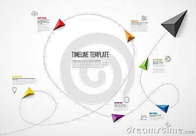 Simple timeline with color pyramid arrows, facts and icons Vector Illustration