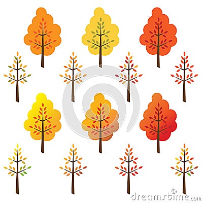 Simple trees with autumn colors vector illustrations Vector Illustration