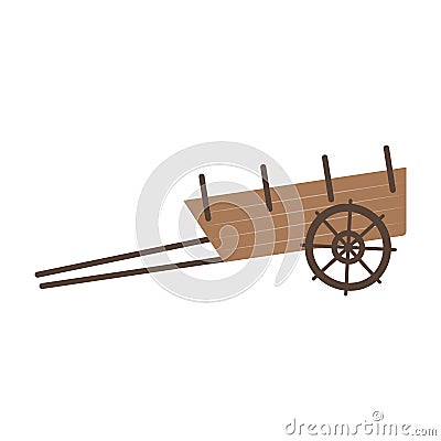 A simple two-wheeled cart for harnessing horses and cattle. Traditional rural transport. Farm and ranch item. Means for Vector Illustration