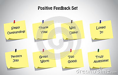 Simple unique positive feedback text post it notes collection set Vector Illustration