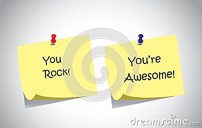 Simple unique positive feedback text post it notes collection set Vector Illustration