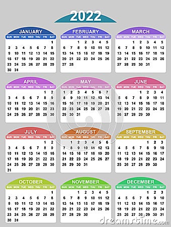 Simple vector calendar for year 2022 sundays first, easy to edit and use Vector Illustration