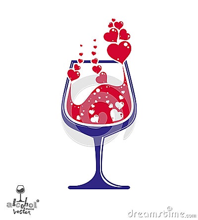 Simple vector cognac goblet with splash, alcohol idea illustration. Stylized artistic glass, decorative romantic rendezvous Vector Illustration