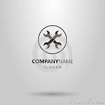 Simple vector crossed spanners logo in a round frame Stock Photo