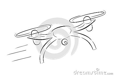 simple vector doodle Sketch, fly and fast Moving drone at white Vector Illustration