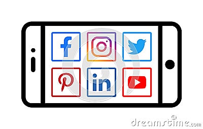 Android mobile phone icon with social media icons Vector Illustration