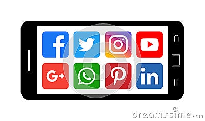 Android mobile phone icon with social media icons Vector Illustration