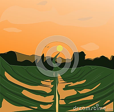 Simple vector of green leaf pattern and natural scenery silhouette Vector Illustration