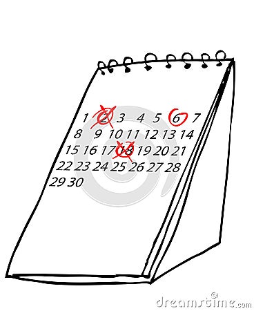 Simple Vector Hand Draw Sketch of Desk Calendar with red marked, illustration for reschedule or delay appointment Vector Illustration