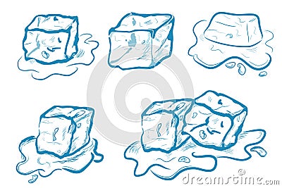 Simple Vector Hand Draw Sketch, Melting Ice Cube, Isolated on White Vector Illustration