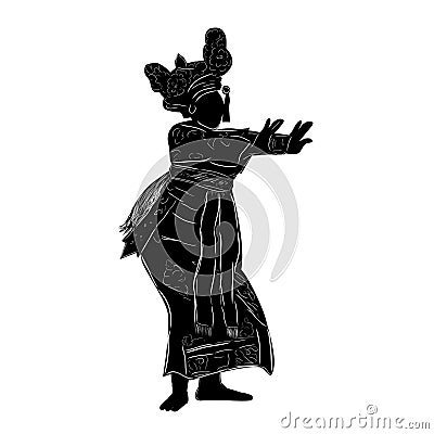 Simple Vector Hand Draw Sketch and Silhouette of Young Girl Traditional Bali Indonesia Vector Illustration